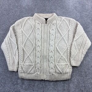 Vintage Otavalo Cardigan Sweater Mens Large White Cable Knit Wool Cowichan